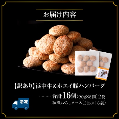 【訳あり】浜中牛&ホエイ豚ハンバーグ(16個・和風おろしソース付き)_H0019-113