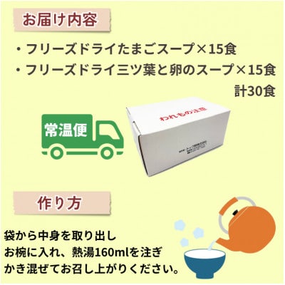 銀座ろくさん亭フリーズドライたまごスープ2種(計30食) インスタントスープ詰め合わせ【A】大刀洗町