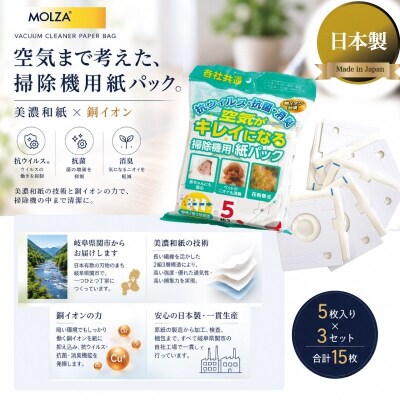 (各社共通)空気がキレイになる掃除機用紙パック 5枚入りx3セット