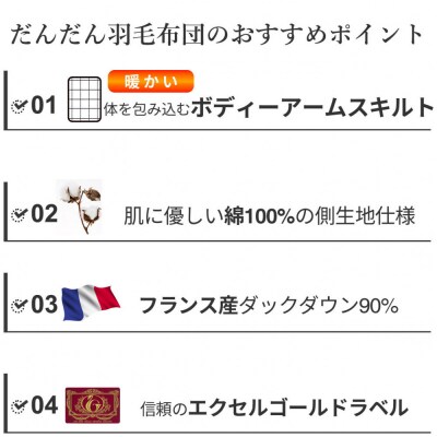 羽毛布団 シングル フランス産 ダックダウン90% 1.3kg (ブルー) ボディーアームスキルト