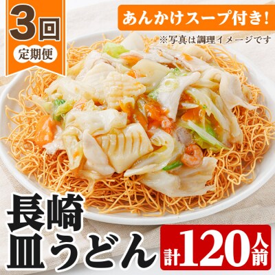 【3か月定期便】長崎 皿うどん 120人前 「2人前(麺100g)×20袋」あんかけ スープ付き