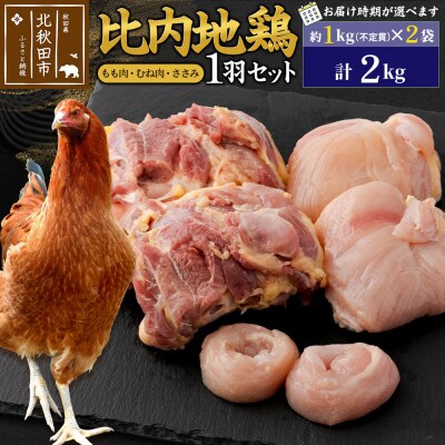 比内地鶏1羽セット(もも肉・むね肉・ささみ) 約1kg×2袋|jaat-021201