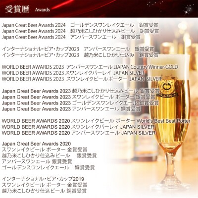 ビール スワンレイクビール 3回定期便 世界一金賞受賞入り&季節限定ビール入り飲み比べ6本セット