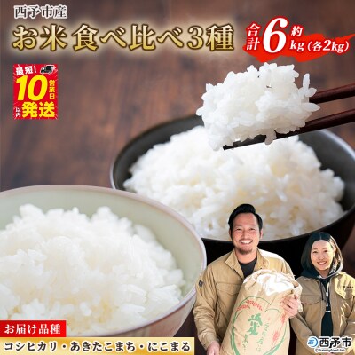 <令和8年産 お米 3種 約6kg(各2kg)>宇都宮米穀 コシヒカリ、あきたこまち、にこまる 新米