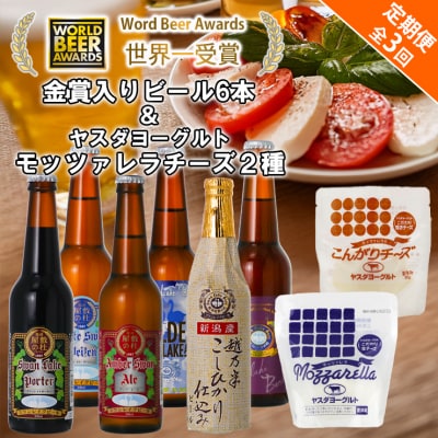 スワンレイクビール 3回定期便 長期熟成ビール入り6本&ヤスダヨーグルトモッツァレラチーズ2種
