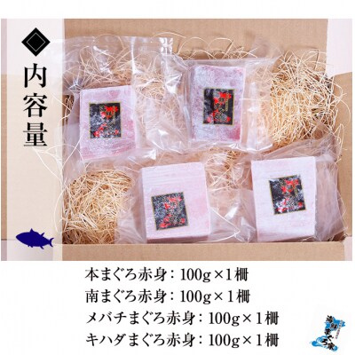 天然まぐろ4魚種(南マグロ・本マグロなど)赤身食べ比べセット 計約400g