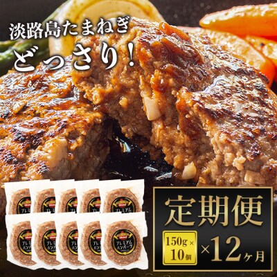 【定期便12ヶ月】淡路島たまねぎプレミアムハンバーグ 10個×12ヶ月 牛肉100%　ai01139