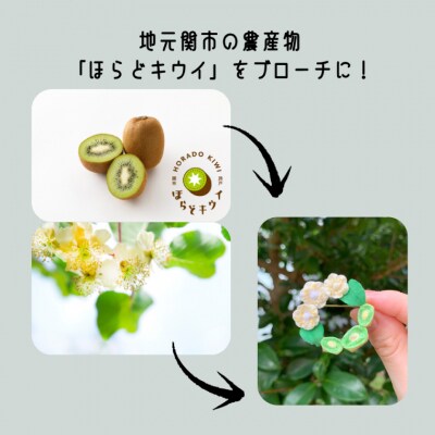 関市名産「ほらどキウイ」つまみ細工ブローチ