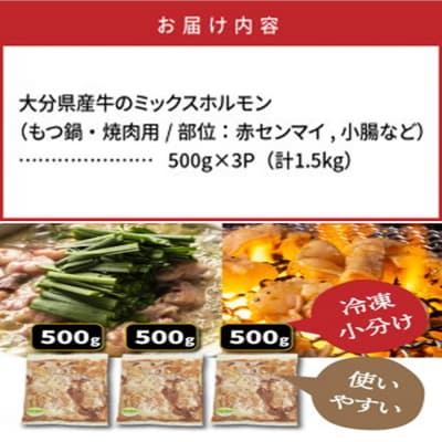たっぷり1.5kg!大分県産牛ホルモン/ もつ鍋 / 焼肉用_1454R