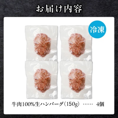 北海道産 黒毛和牛入り牛肉100%生ハンバーグ 　150g×4個|冷凍 小分け パック 滝川市-