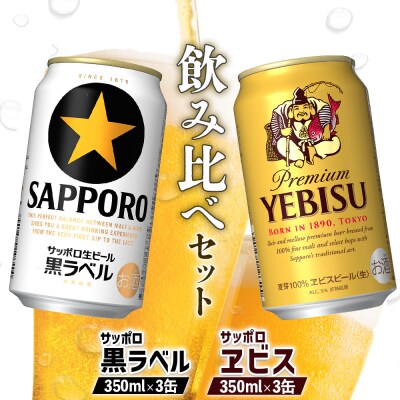 【ビール飲み比べ】サッポロ黒ラベルとサッポロエビス各350ml×3缶(計6缶)
