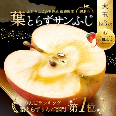 葉とらずサンふじ 大玉 約3kg(6～8玉) ご家庭用りんご(訳あり) 青森県産リンゴ 青森林檎