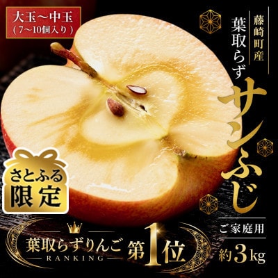 【さとふる限定】葉とらずサンふじ 約3kg ご家庭用りんご(訳あり) 青森県産リンゴ 青森林檎