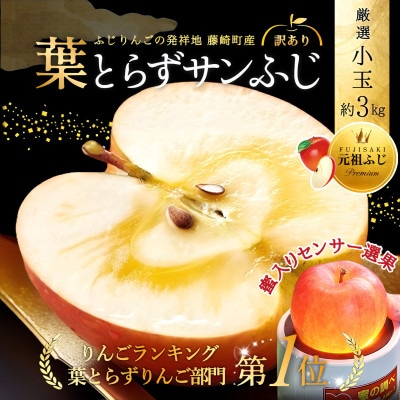 葉とらずサンふじ 厳選 小玉 約3kg ご家庭用りんご(訳あり) 青森県産リンゴ 青森林檎
