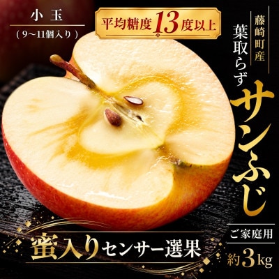 葉とらずサンふじ 厳選 小玉 約3kg ご家庭用りんご(訳あり) 青森リンゴ 青森林檎