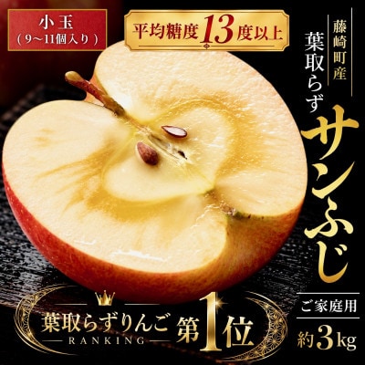 [年明け発送] 葉とらずサンふじ 厳選 小玉 約3kg ご家庭用りんご(訳あり) 青森リンゴ 林檎