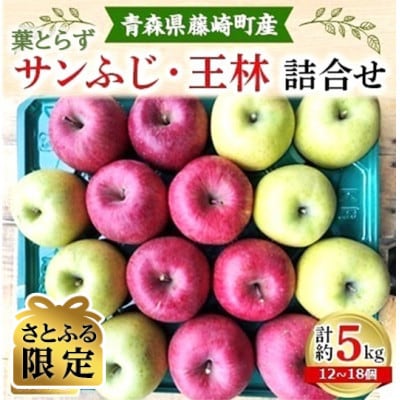 【さとふる限定】葉とらずサンふじ・王林詰合せ 青森県藤崎町産りんご 家庭用 約5kg