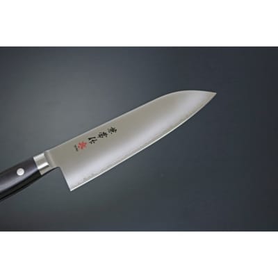 兼常作 粉末ハイス鋼 口金付黒合板柄 三徳包丁165mm 木鞘セット
