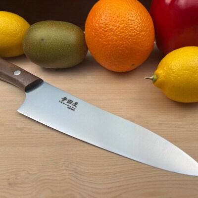 関寺田屋　牛刀包丁　180mm　VG10全鋼　天然木柄　ウォルナット　　柄ガラスコーティング塗装　