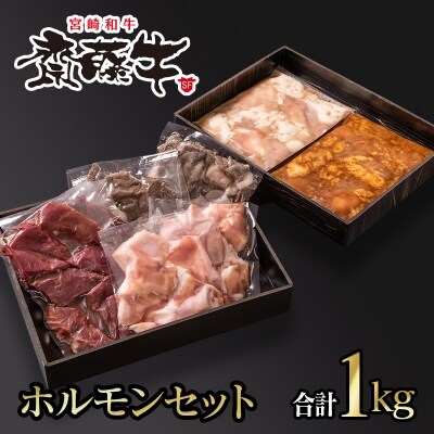 宮崎和牛 齋藤牛　【計約1kg】 ホルモン4種セット[1813]