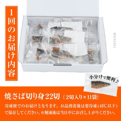 訳あり 塩焼きサバ 切り身(計22切・2切入り×11袋:隔月3回)