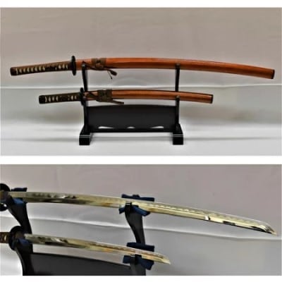 模造刀 飾り刀(金茶) 大小セット 刀掛け付き　( 濃州堂 )
