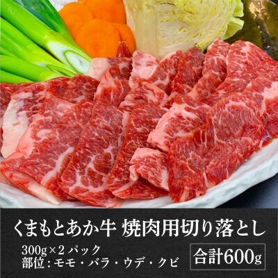 熊本県産　GI認証取得　くまもとあか牛　焼き肉用切り落とし　合計600g【高森町】