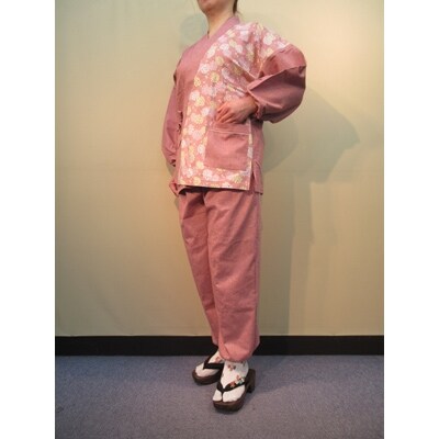 婦人初茜丸花文様作務衣