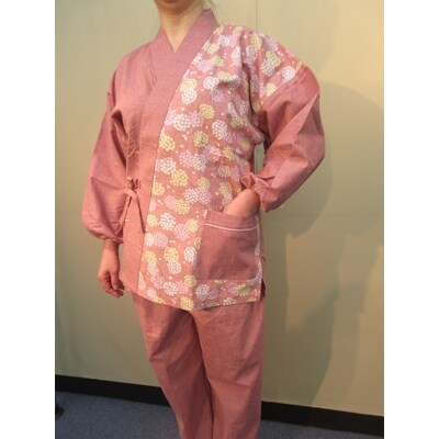 婦人初茜丸花文様作務衣