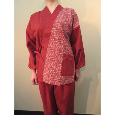 婦人紅茜丸七宝文様作務衣