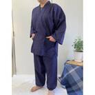 男性用紳士作務衣　無地(絣調プリント)濃紫　Mサイズ