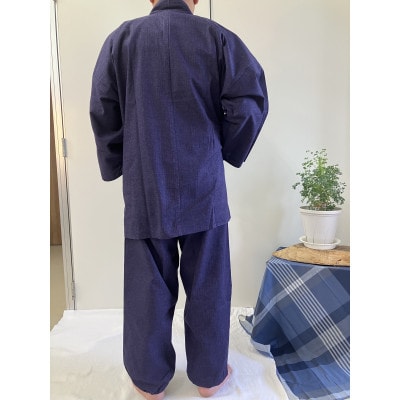 男性用紳士作務衣　無地(絣調プリント)濃紫　Mサイズ