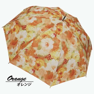 レディース雨傘 長傘 転写花柄プリント マスターフラワー ジャンプ 日本製 オレンジ 173501
