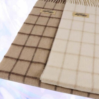 無染色 カシミヤ マフラー チェック柄 66403 男女兼用　オフホワイト