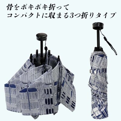 レディース 晴雨兼用傘 ミニ傘 591503 綿 ローンプリント タウン柄  日本製 グレー系
