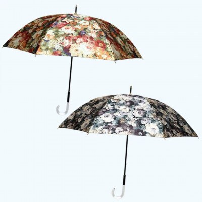 傘 レディース 雨傘 長傘 サテン織り 手開き 花柄 173511 日本製 ブラック