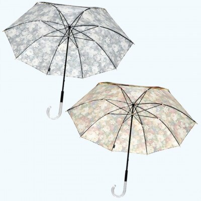 傘 レディース 雨傘 長傘 サテン織り 手開き 花柄 173511 日本製 カーキ