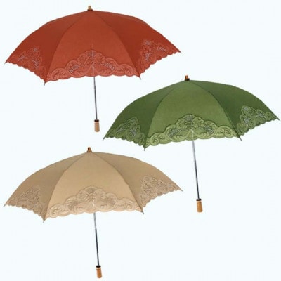 傘 日傘 レディース 2つ折 レース切継ぎ UV防止 577902 日本製 グリーン