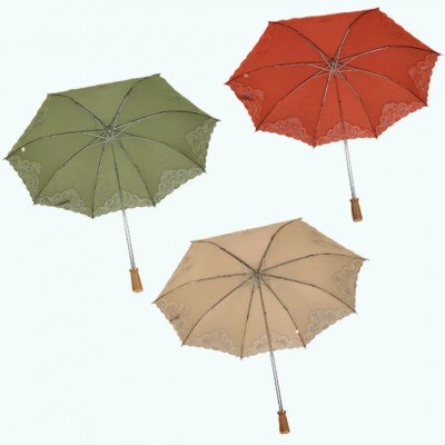 傘 日傘 レディース 2つ折 レース切継ぎ UV防止 577902 日本製 グリーン