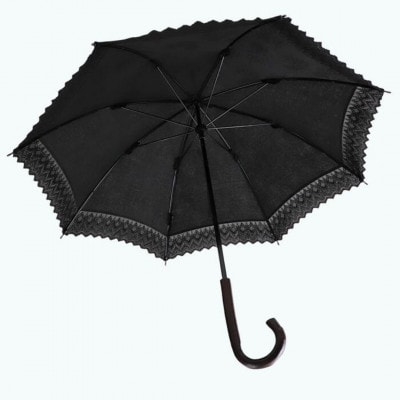 傘 日傘 レディース 長傘 レース切継ぎ UV防止 綿100% 537903 日本製 ブラック