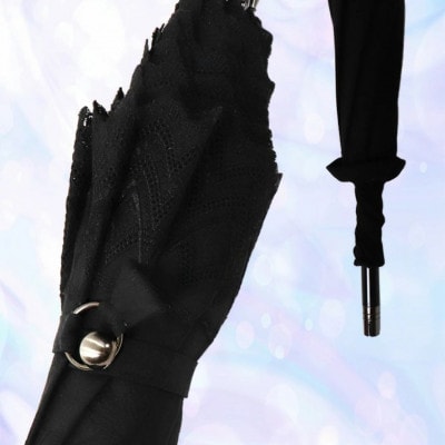 傘 日傘 レディース 長傘 レース切継ぎ UV防止 綿100% 537903 日本製 ブラック