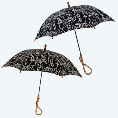 傘 日傘 長傘 レディース ローズ柄 綿100% UV防止 521406 日本製 ブラック
