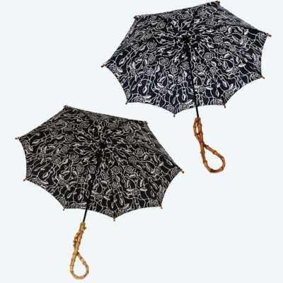 傘 日傘 長傘 レディース ローズ柄 綿100% UV防止 521406 日本製 ブラック