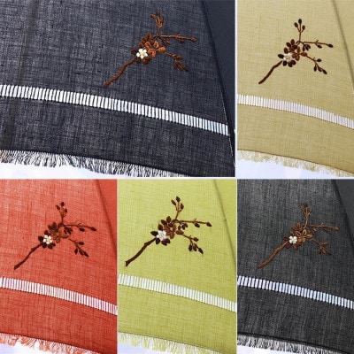 レディース 折りたたみ 日傘 花柄 スワトー刺繍 麻100% 526301  ネイビー