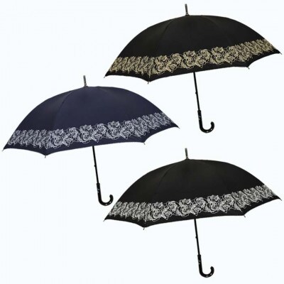 レディース 晴雨兼用 長傘 ローズ柄 UV防止 543113 ブラック×ベージュ