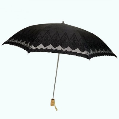 レディース 晴雨兼用 折りたたみ傘 シルク100% オーナメント刺繍 564207 ブラック