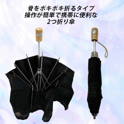 レディース 晴雨兼用 折りたたみ傘 シルク100% オーナメント刺繍 564207 ブラック