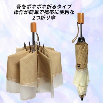 レディース 晴雨兼用 2つ折り傘 ドット柄 オーガンジー切継ぎ 50cm 572903 サックス