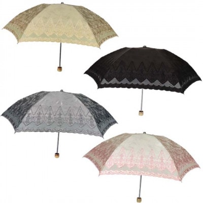 レディース 晴雨兼用3つ折り傘 シルク100% スワトー刺繍 オーナメント 594207 ベージュ