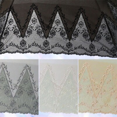 レディース 晴雨兼用3つ折り傘 シルク100% 花柄刺繍  594208 ブラック